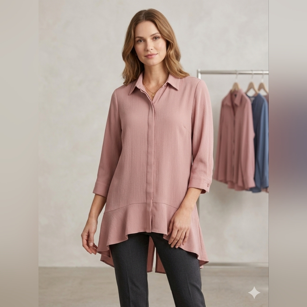 Simply Vera Vera Wang Dusty Rose Button-Front Ruffle-Hem Tunic
